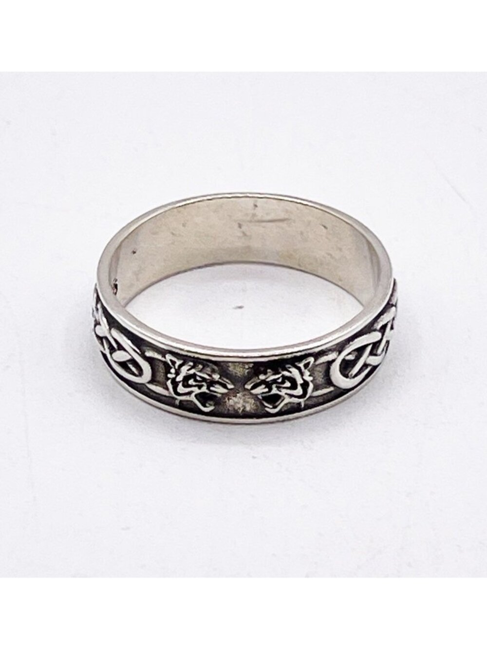 925 Sterling Silver Irish Celtic Knot Tiger Heads Oxidized Ring Band Size 10.25